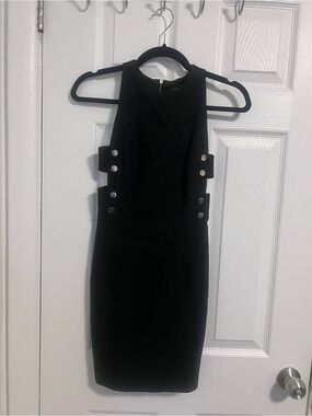 Dynamite Black Sleeveless Mini Dress with Side Button Details and Cutout